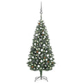 Vidaxl Artificial Prelit Christmas Tree  70.9 Inch  Xmas Pine Tree With Led Lights, Pine Cones, Balls  Green/White