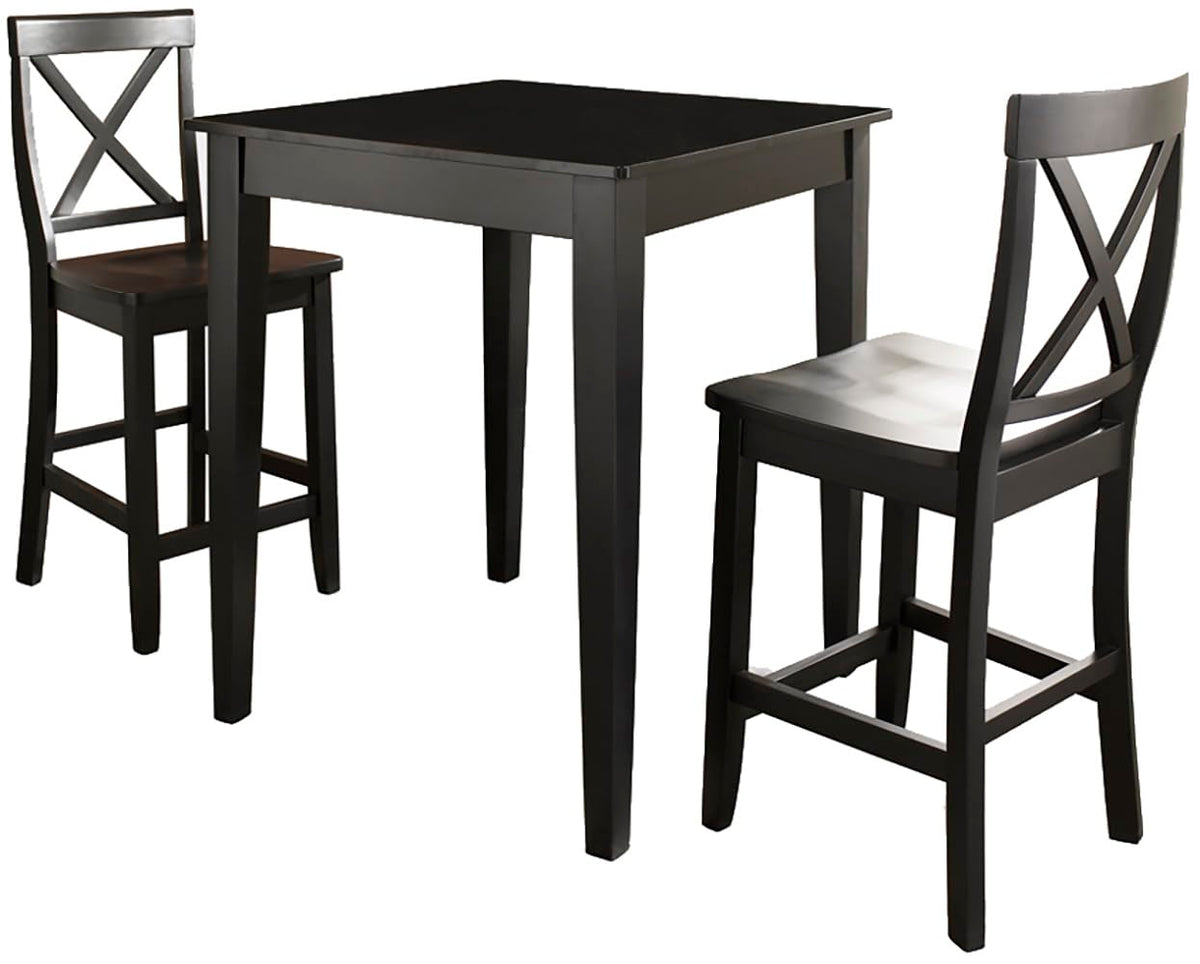 Crosley Furniture 3-Piece Bar Table with 2 X Back Counter Height Stools, Black