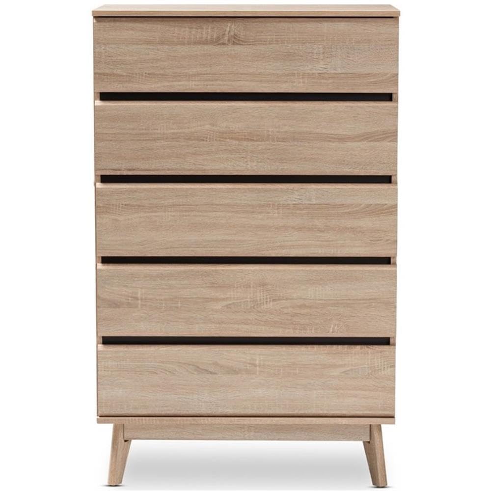 Baxton Studio Miren Mid-Century Modern Light Oak and Dark Grey 5-Drawer Chest