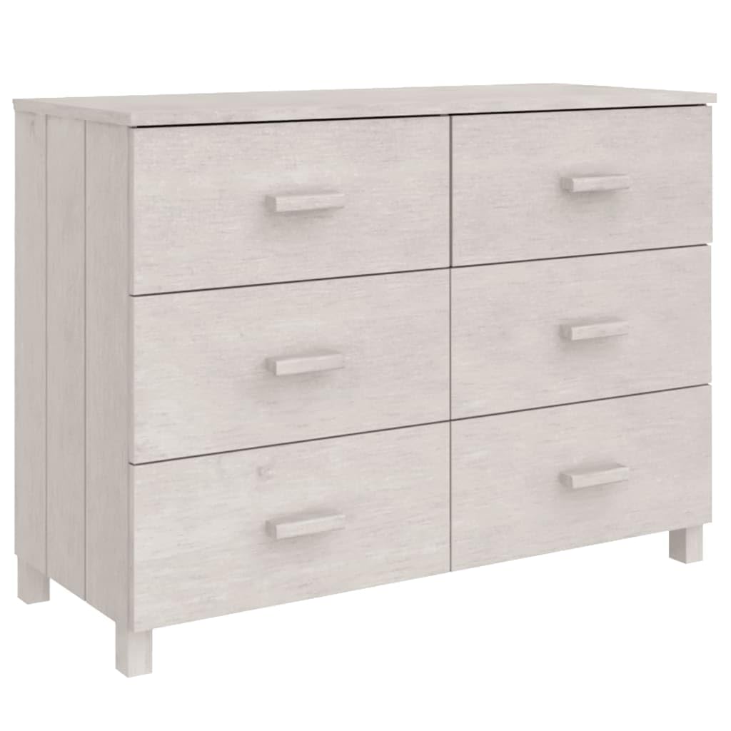 vidaXL HAMAR Solid Wood Pine Sideboard in White 44.5&quot;x15.7&quot;x31.5&quot; - Stylish Drawer Cabinet with Six Sliding Drawers & Sturdy Tabletop for Organized Storage