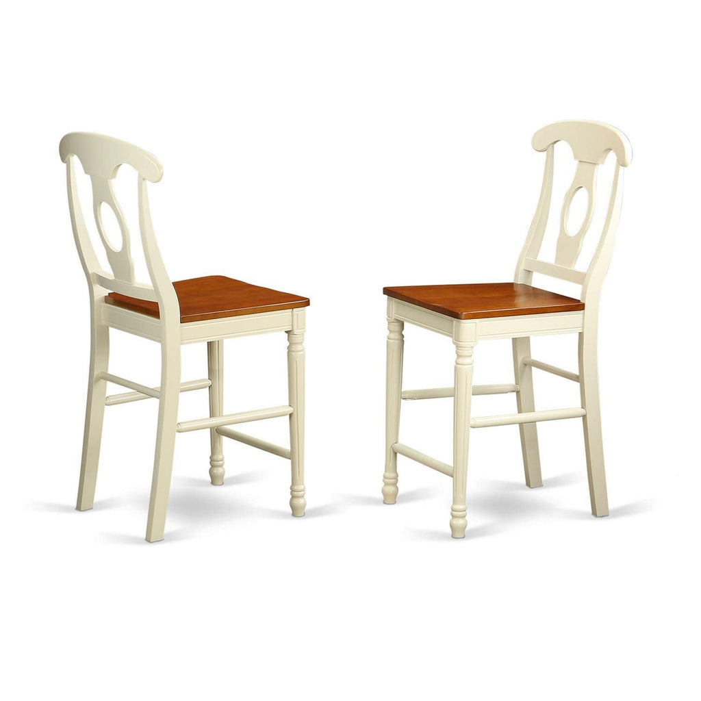 East West Furniture YAKE3-WHI-W 3 Piece Kitchen Counter Height Dining Table Set Contains a Rectangle Dining Room Table and 2 Wooden Seat Chairs, 30x48 Inch, Buttermilk & Cherry