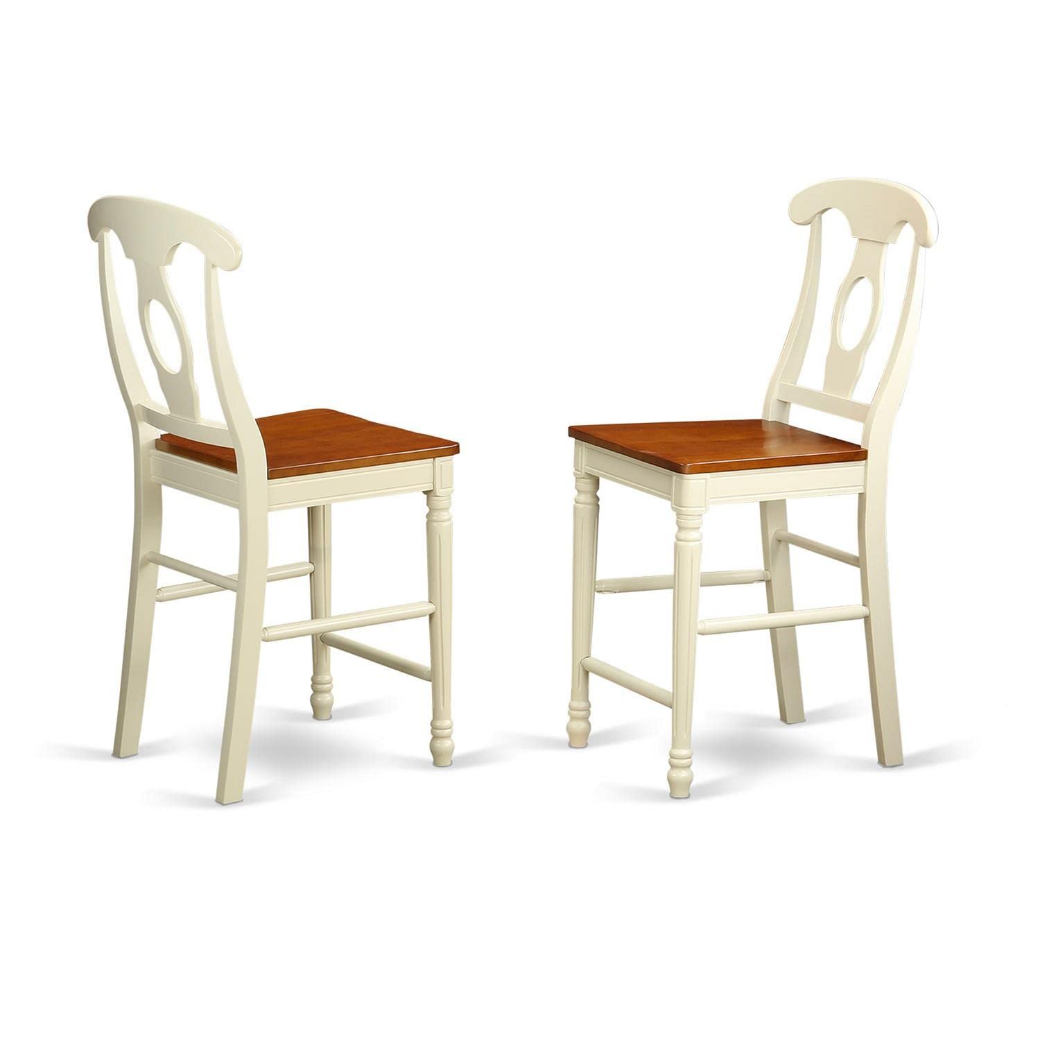East West Furniture YAKE3-WHI-W 3 Piece Kitchen Counter Height Dining Table Set Contains a Rectangle Dining Room Table and 2 Wooden Seat Chairs, 30x48 Inch, Buttermilk & Cherry