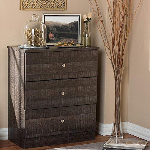 Baxton Studio Decon 25.6-inch High 3-Drawer Chest, Brown (119-6495-HiT)