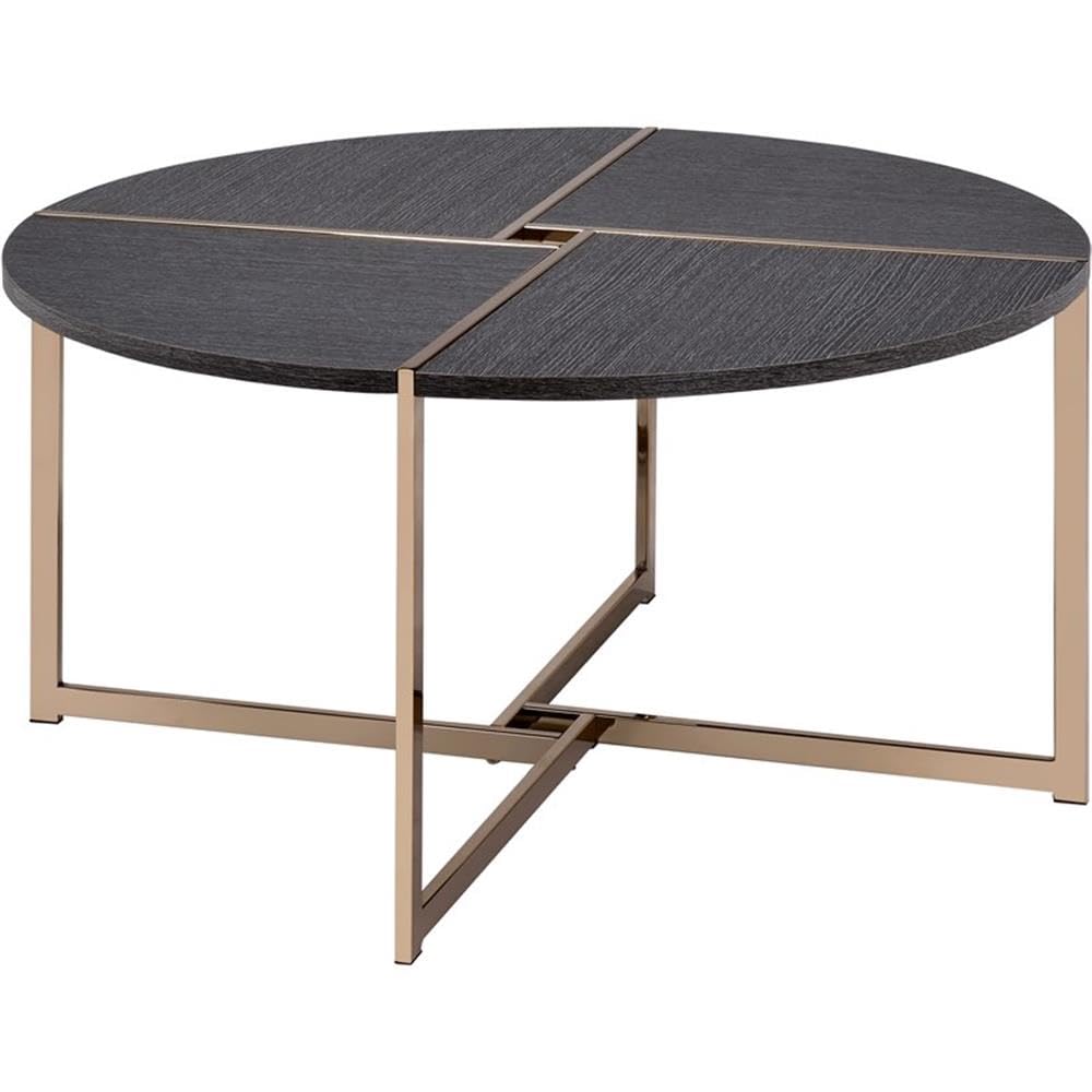 Acme Bromia Round Wooden Coffee Table in Black and Champagne