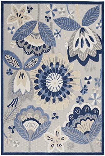 HomeRoots Blue/Grey 100% Polypropylene 5’ x 7' Blue and Gray Indoor Outdoor Area Rug