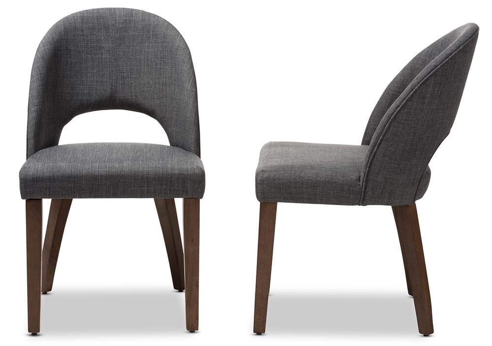 Baxton Studio Wesley Mid-Century Modern Dark Grey Fabric Upholstered Walnut Finished Wood Dining Chair (Set of 2)