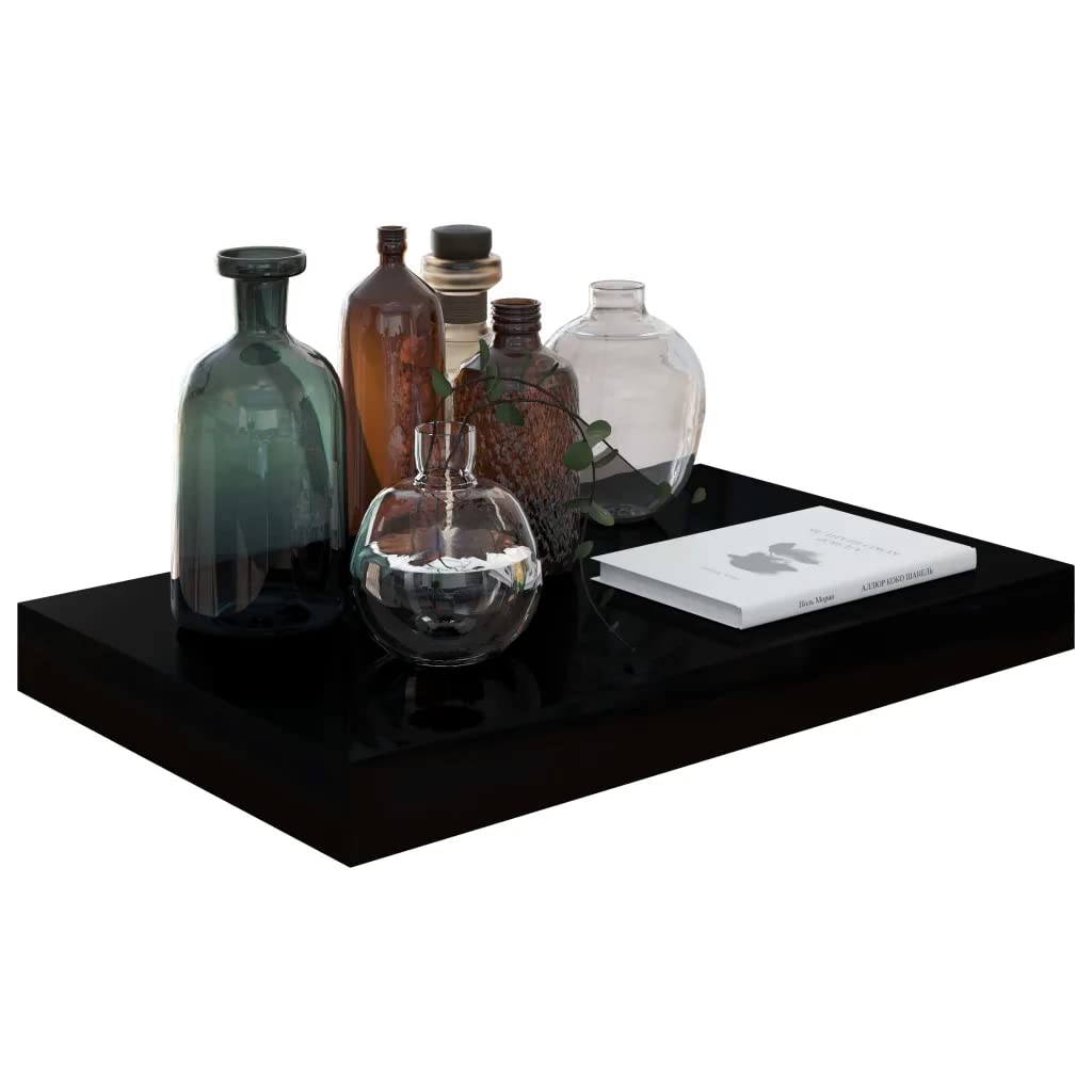 Floating Wall Shelves -SKM Floating Wall Shelves 4 pcs High Gloss Black 15.7"x9.1"x1.5" MDF