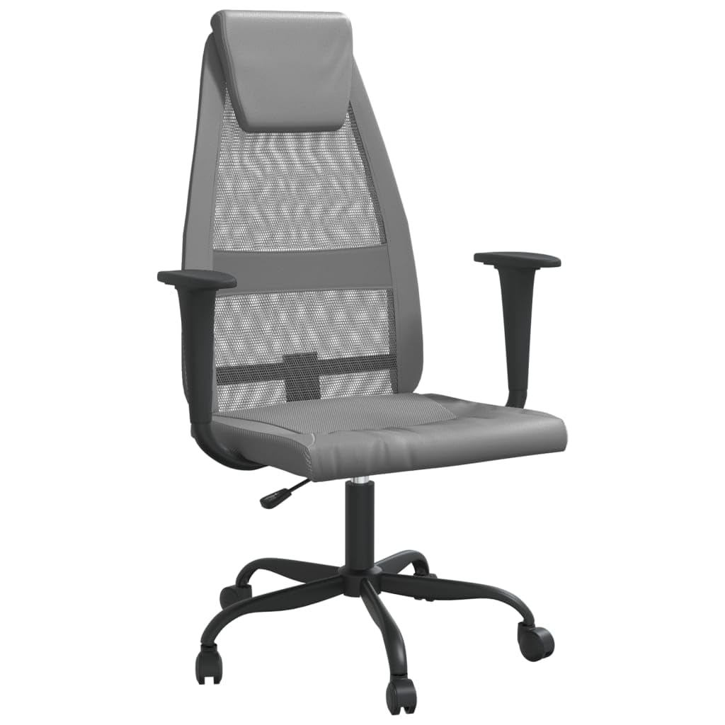 vidaXL Office Chair - Adjustable Height, Swivel Design, Gray Mesh Fabric and Faux Leather Upholstery, Comfortable Seating for Office and Home