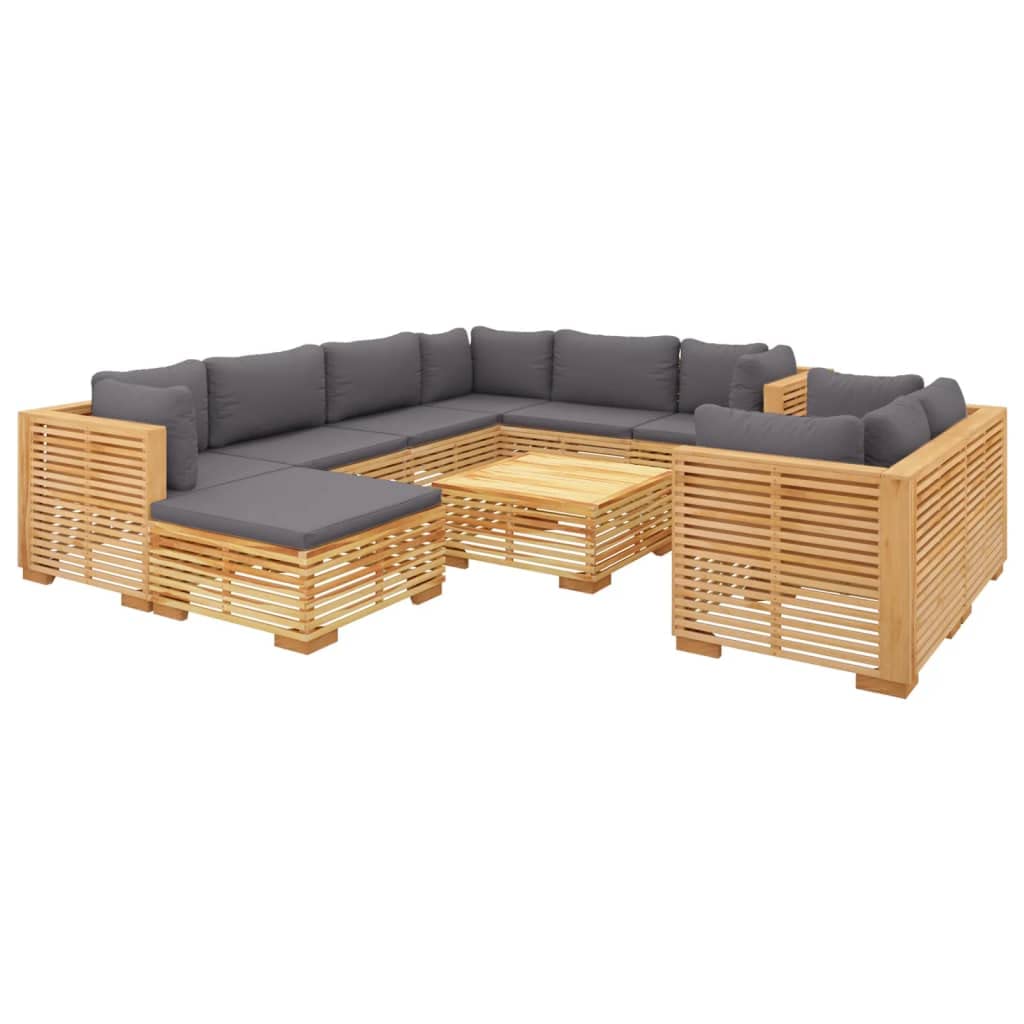 vidaXL 10 Piece Patio Lounge Set with Cushions - Solid Teak Wood Outdoor Furniture for Garden, Deck, and Terrace in Brown and Dark Gray