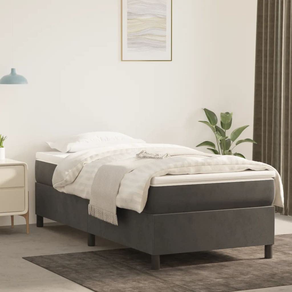 vidaXL Velvet Upholstered Box Spring Twin XL Bed Frame - Dark Gray - Plywood and Engineered Wood Construction