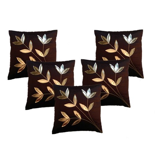 Msenterprises Leaf Design Cushion Covers For Sofa & Living Room (Brown, 40 X 40 Cm | 16 X 16 Inch, Set Of 5)