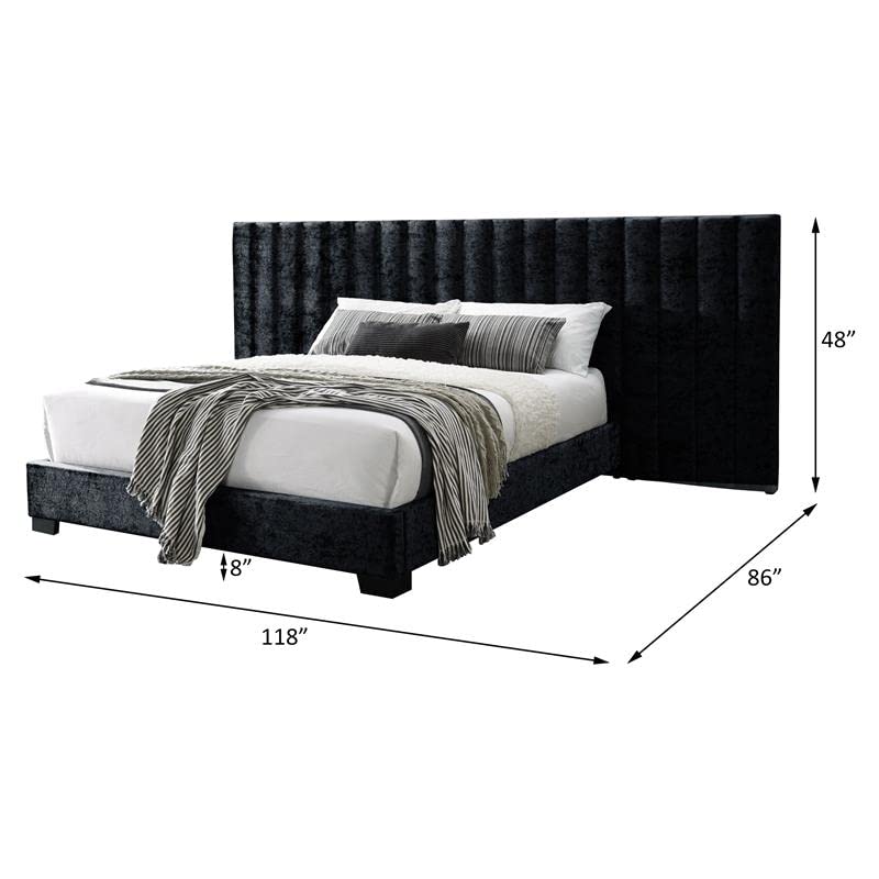 Acme Rivas Channel-Tufted Fabric Queen Bed with Oversized Headboard in Black