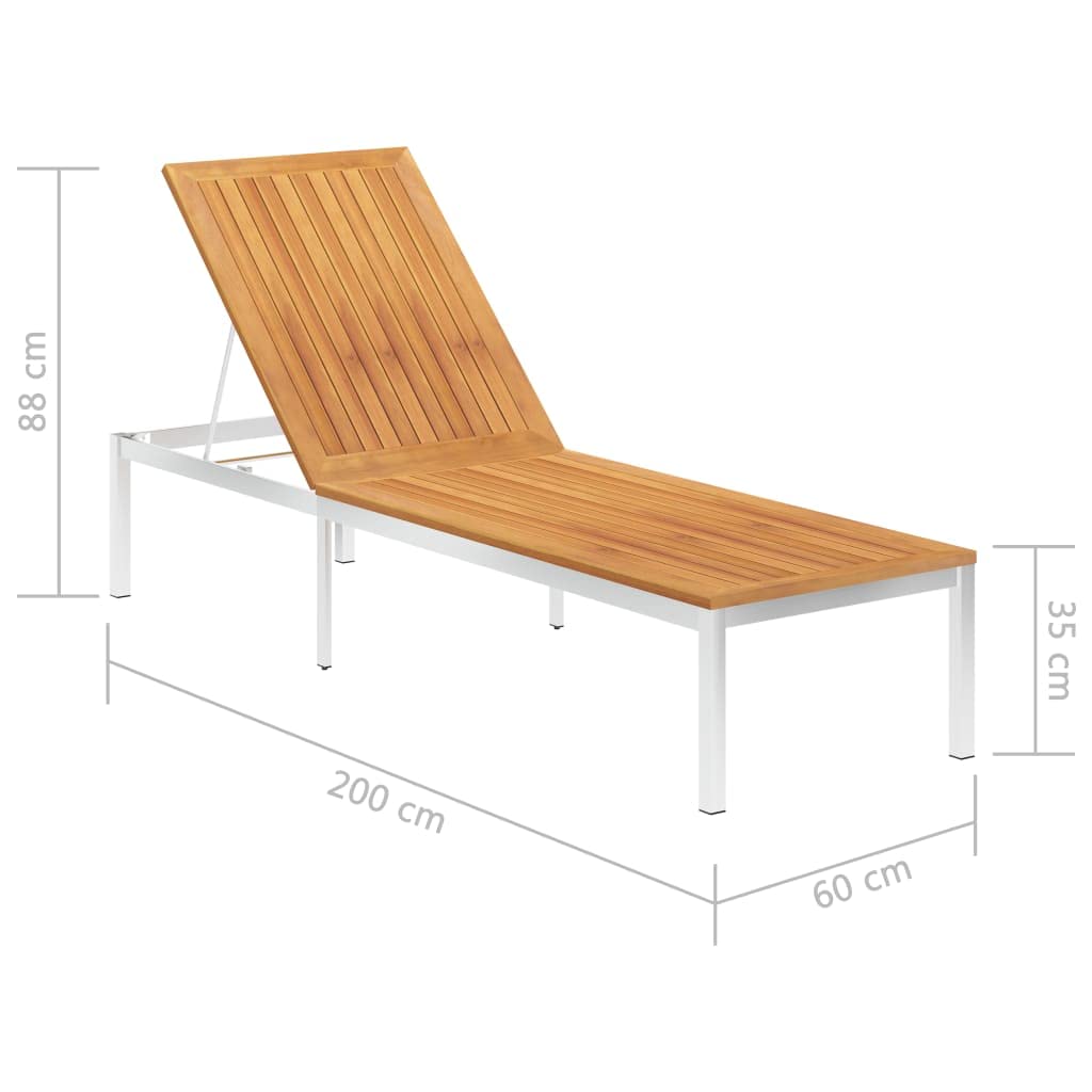vidaXL Solid Acacia Wood Sun Lounger with Cushion Garden Outdoor Terrace Beach Wooden Sun Day Lounge Bed Seating Seat Furniture Stainless Steel