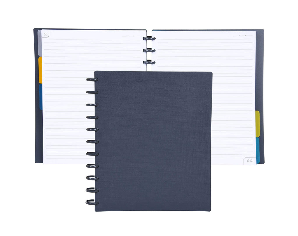 Talia Discbound Notebooks, Planner, Customizable, (Charcoal W/Charcoal Discs, Letter (8.5In X 11In))