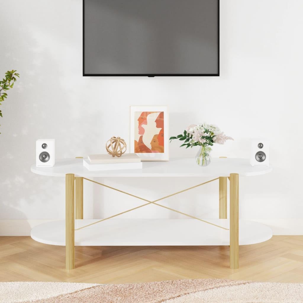 vidaXL Scandinavian Style Coffee Table in White - Sturdy Engineered Wood Construction with Smooth Finish & Ample Storage - Assembly Required