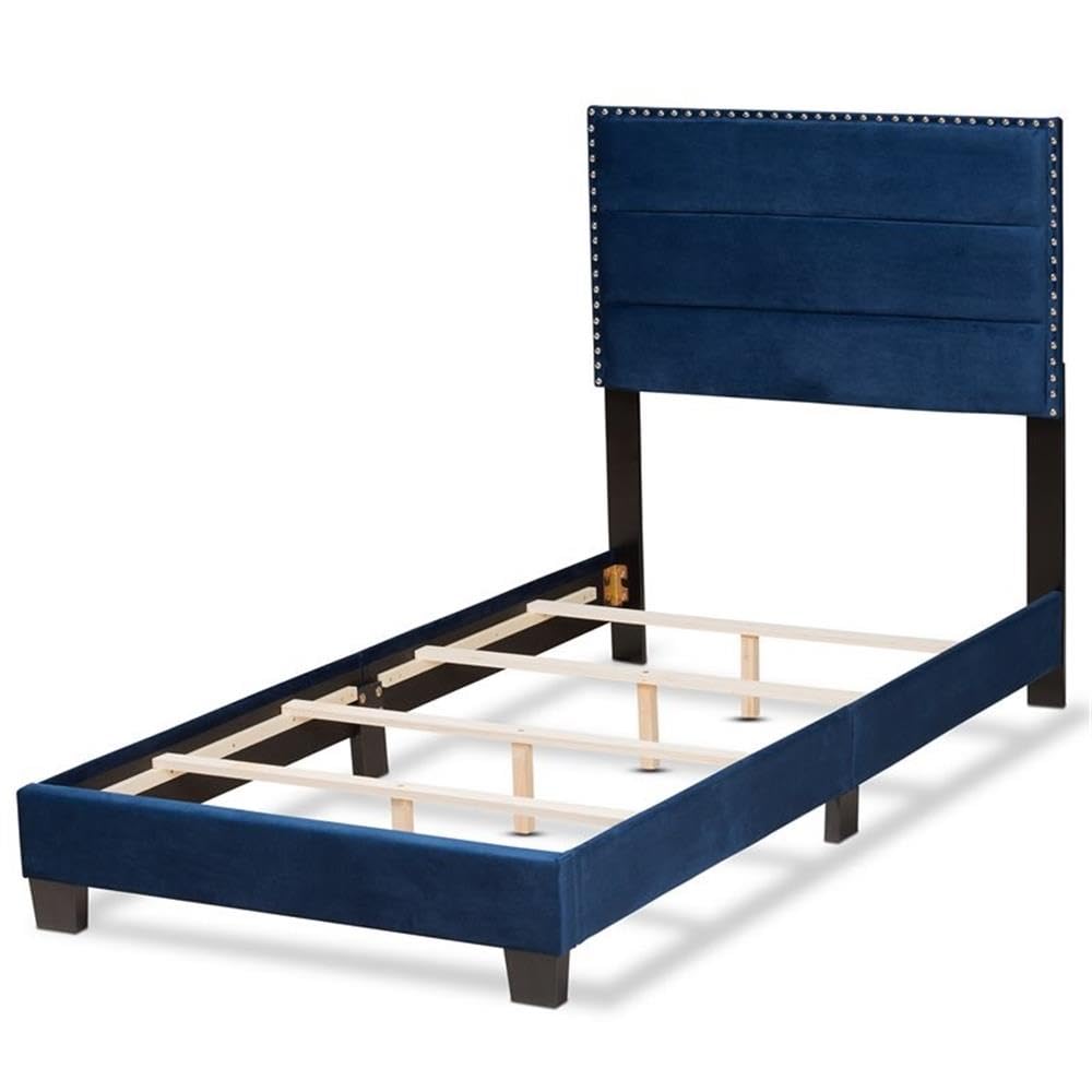 Baxton Studio Tamira Modern and Contemporary Glam Navy Blue Velvet Fabric Upholstered Twin Size Panel Bed