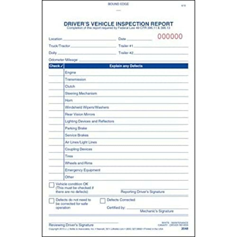 Simplified Driver'S Vehicle Inspection Report 10-Pk. - Book Format, 2-Ply Carbonless, 5.5' X 8.125', 31 Sets Of Forms Per Dvir