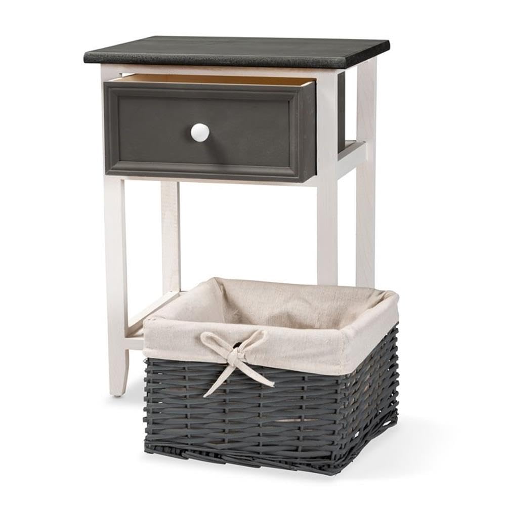 Baxton Studio Shadell Modern Transitional Two-Tone Dark Grey and White Finished Wood 1-Drawer Storage Unit with Basket
