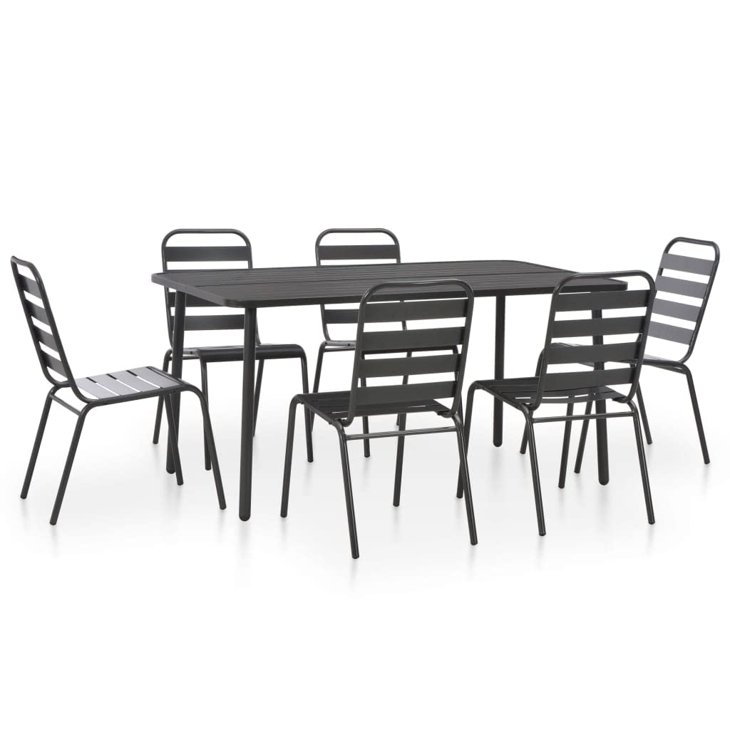 vidaXL Outdoor Dining Set 7 Pieces Steel Dark Gray Slatted Furniture Garden