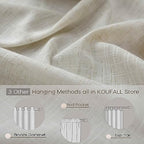 Koufall Linen Back Tab Rod Pocket Linen Sheer Curtains For Living Room 52X102 Inches Long
