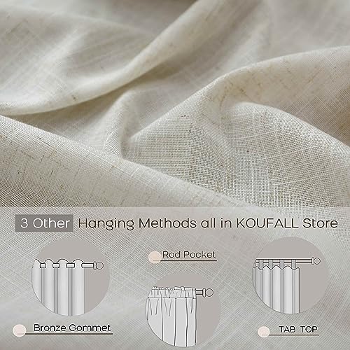Koufall Linen Back Tab Rod Pocket Linen Sheer Curtains For Living Room 52X102 Inches Long