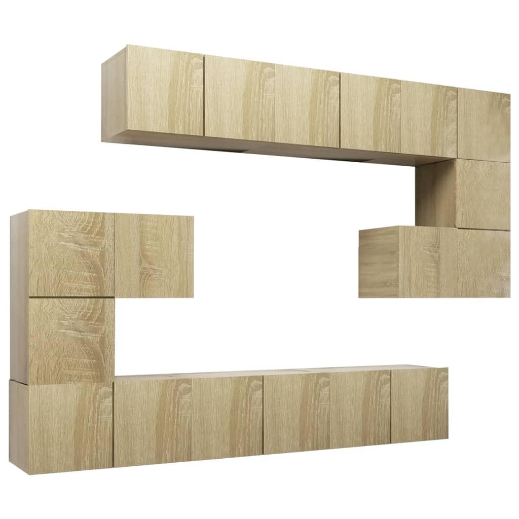 vidaXL TV Cabinet Set 10 Piece Home Indoor Living Room Hanging Wall-Mounted Stereo Plasma HiFi Cabinet TV Unit Furniture Sonoma Oak Engineered Wood