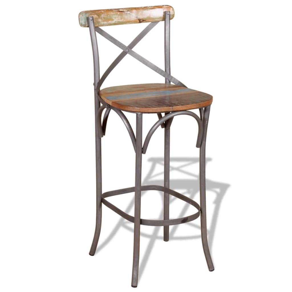vidaXL Eco-Friendly Bar Chair-Handmade Solid Reclaimed Wood, Robust Iron Accents, Antique Style Furniture for Home, Unique and Durable Bar Stool