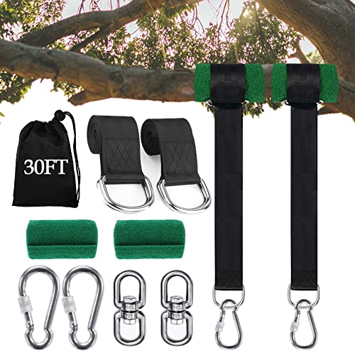 Werfeito Heavy-Duty Tree Swing Straps, 3Ft/10Ft/20Ft/30Ft Tree Swing Hanging Straps Kit Holds 5000 Lbs With Safety Lock Carabine