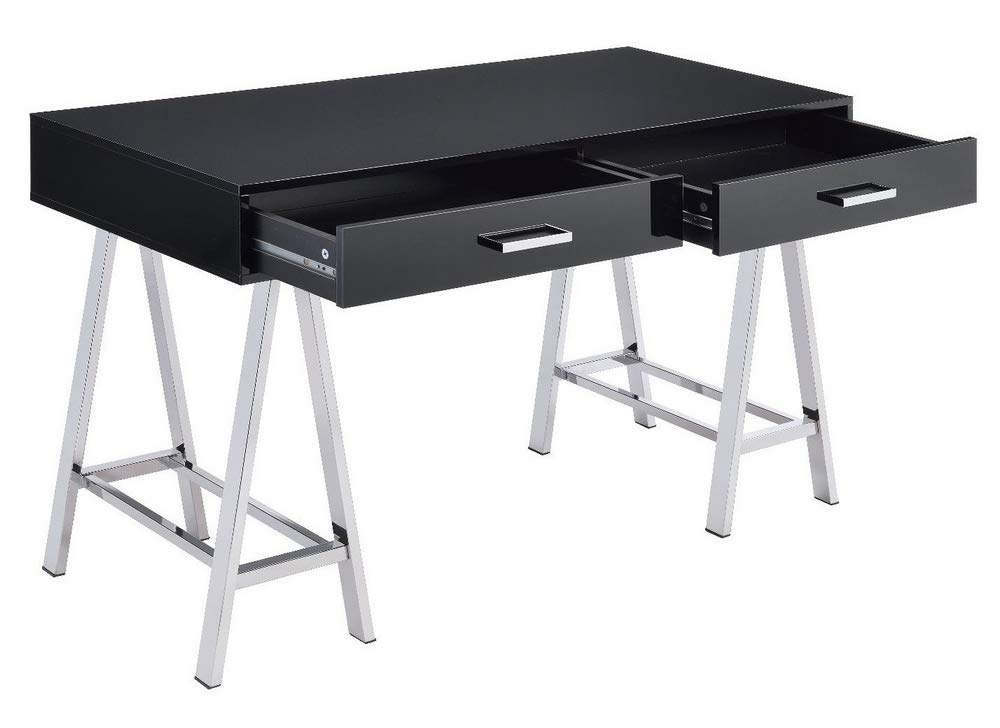 Acme Furniture Coleen Built-In Usb Port Writing Desk In Black High Gloss & Chrome Finish