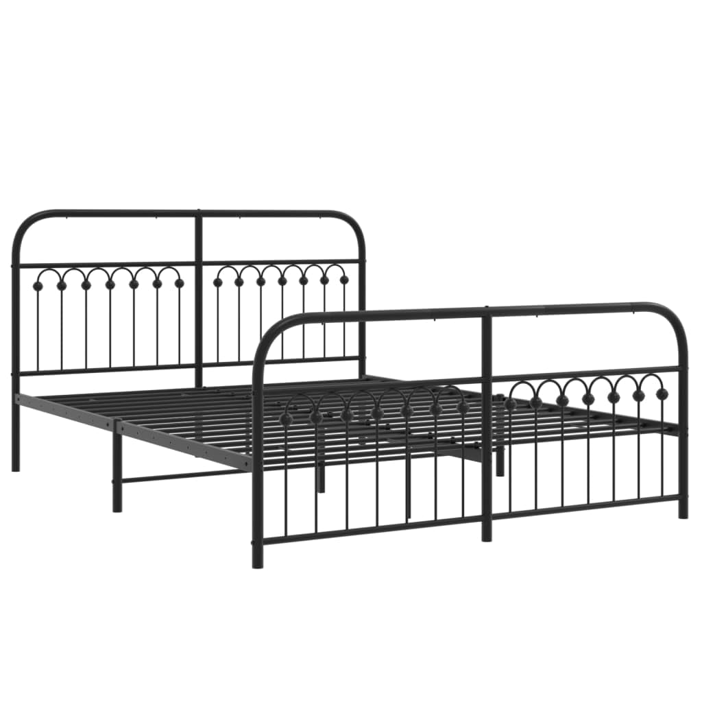 vidaXL Metal Bed Frame with Headboard and Footboard - Black Steel Double Bed 59.1x78.7 with Extra Storage Space - Sturdy Stable Frame Assembly Required