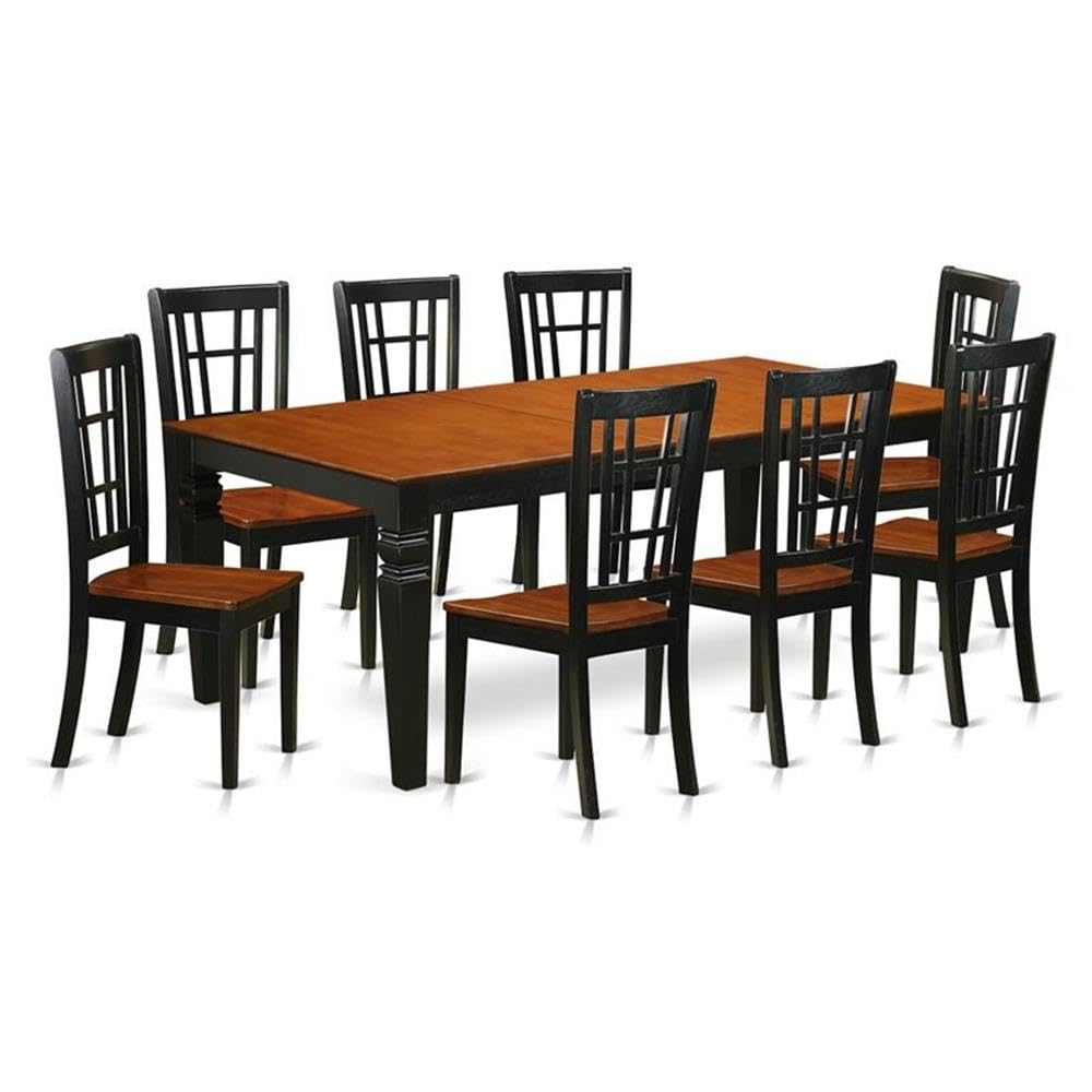 East West Furniture LGNI9-BCH-W 9 Piece Dining Set Includes a Rectangle Dining Table with Butterfly Leaf and 8 Kitchen Chairs, 42x84 Inch, Black & Cherry