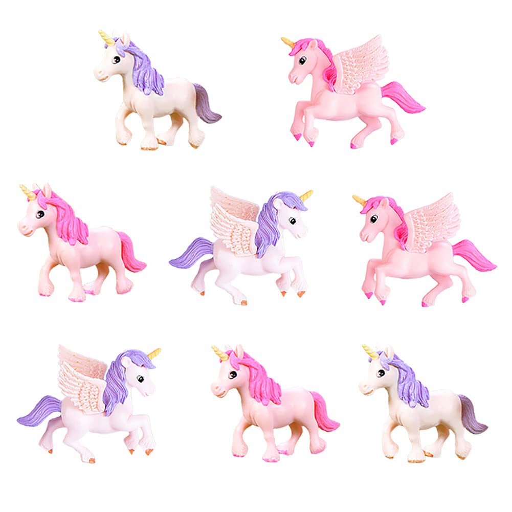 Lovely Flying Horse Unicorn Model Cake Toppers 8 Pcs Fairy Garden Miniature Unicorn Figurines Moss Landscape Diy Terrarium Craft