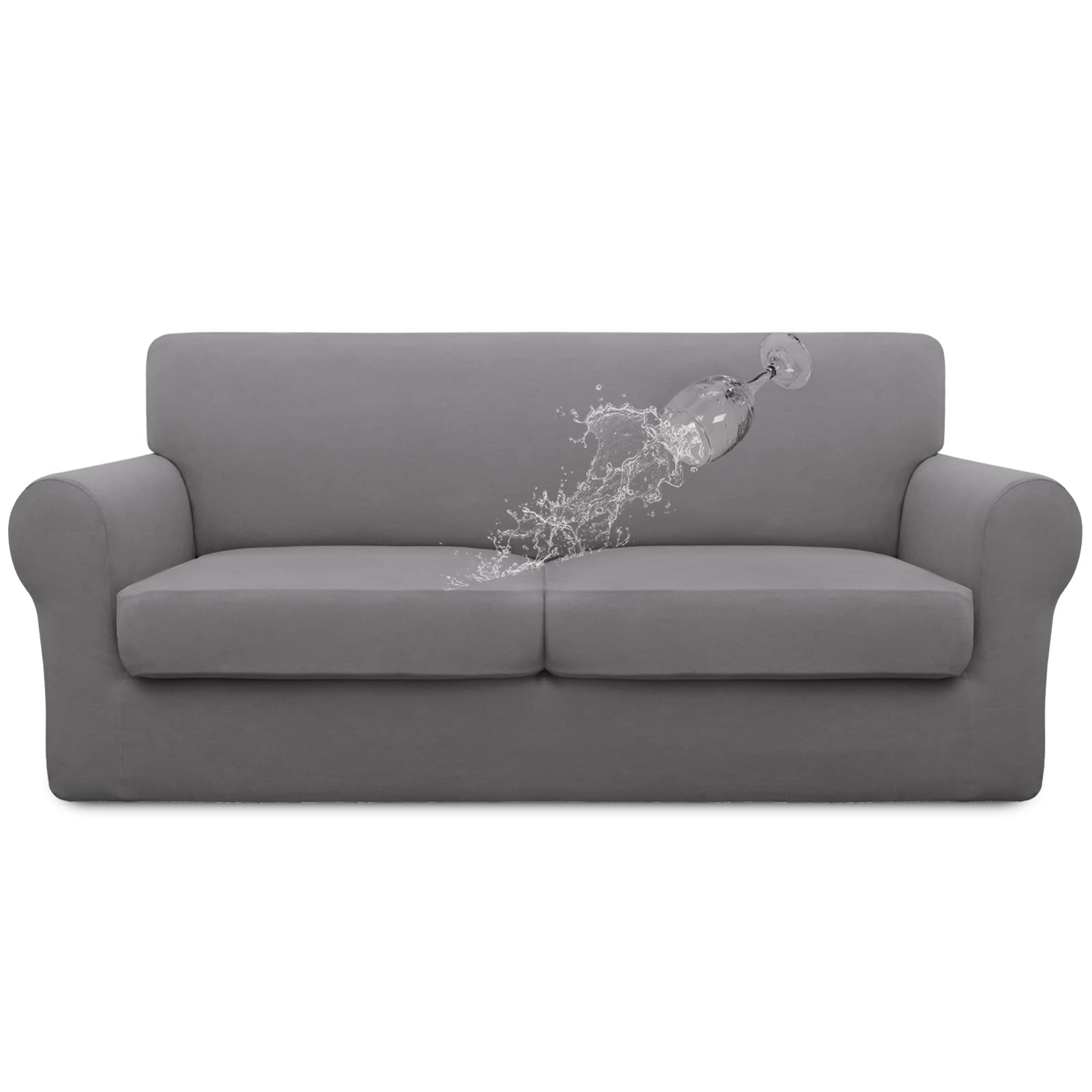 Easy-Going 100% Dual Waterproof Oversized Loveseat Cover Stretch Soft Couch Cover For Dogs, Sofa Slipcover For 2 Separate Cushion Couch Leakproof Furniture Protector For Kids, Pets Light Gray