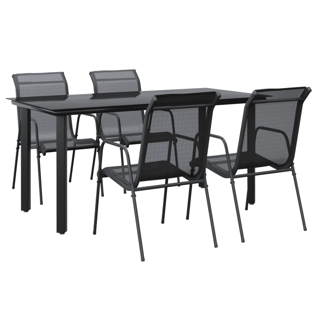 vidaXL Black Patio Dining Set - 5 Piece Outdoor Dining Furniture Set, Made of Durable Steel and Textilene, Elegant Design, Suitable for Garden, Patio, Backyard.