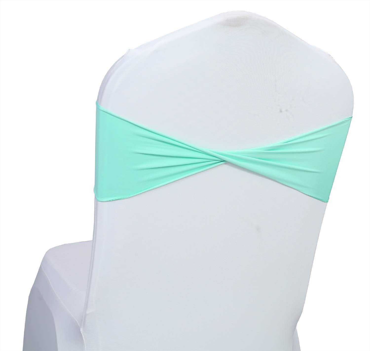 Mds Pack Of 10 Spandex Chair Sashes Bow Sash Elastic Chair Bands Ties Without Buckle For Wedding And Events Decoration Spandex Slider Sashes Bow - Sea Green