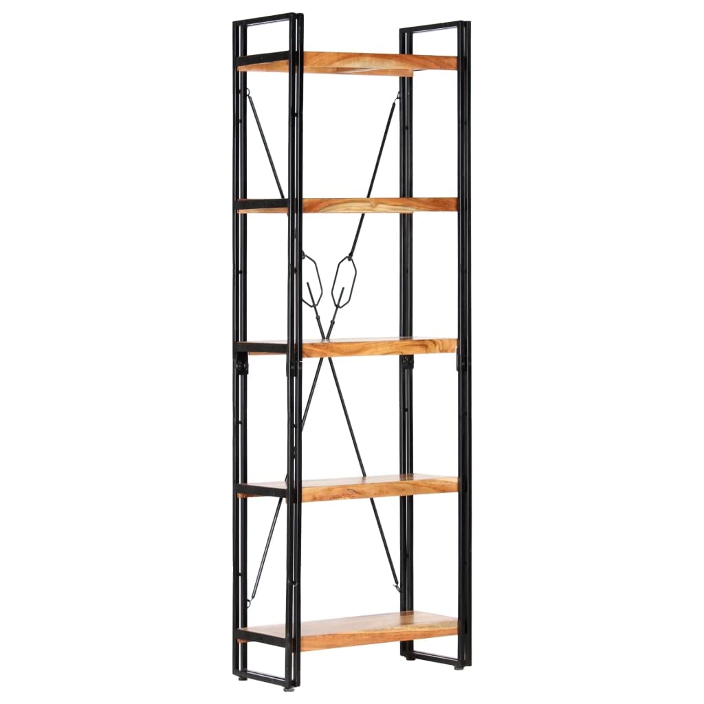 vidaXL Solid Acacia Wood 5-Tier Bookcase, Industrial Style, Sturdy, Easy to Assemble, Unique Finish, 23.6&quot;x11.8&quot;x70.9&quot;