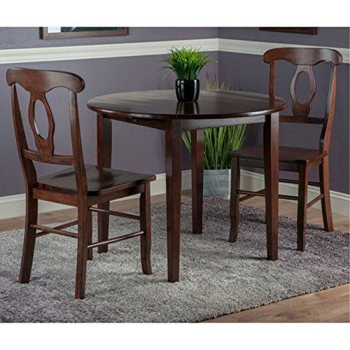 Ergode Exquisite Dining Set | Double Drop Leaf Table | Ladder Back Chairs | Solid Wood | Walnut Finish | (94388-VV)