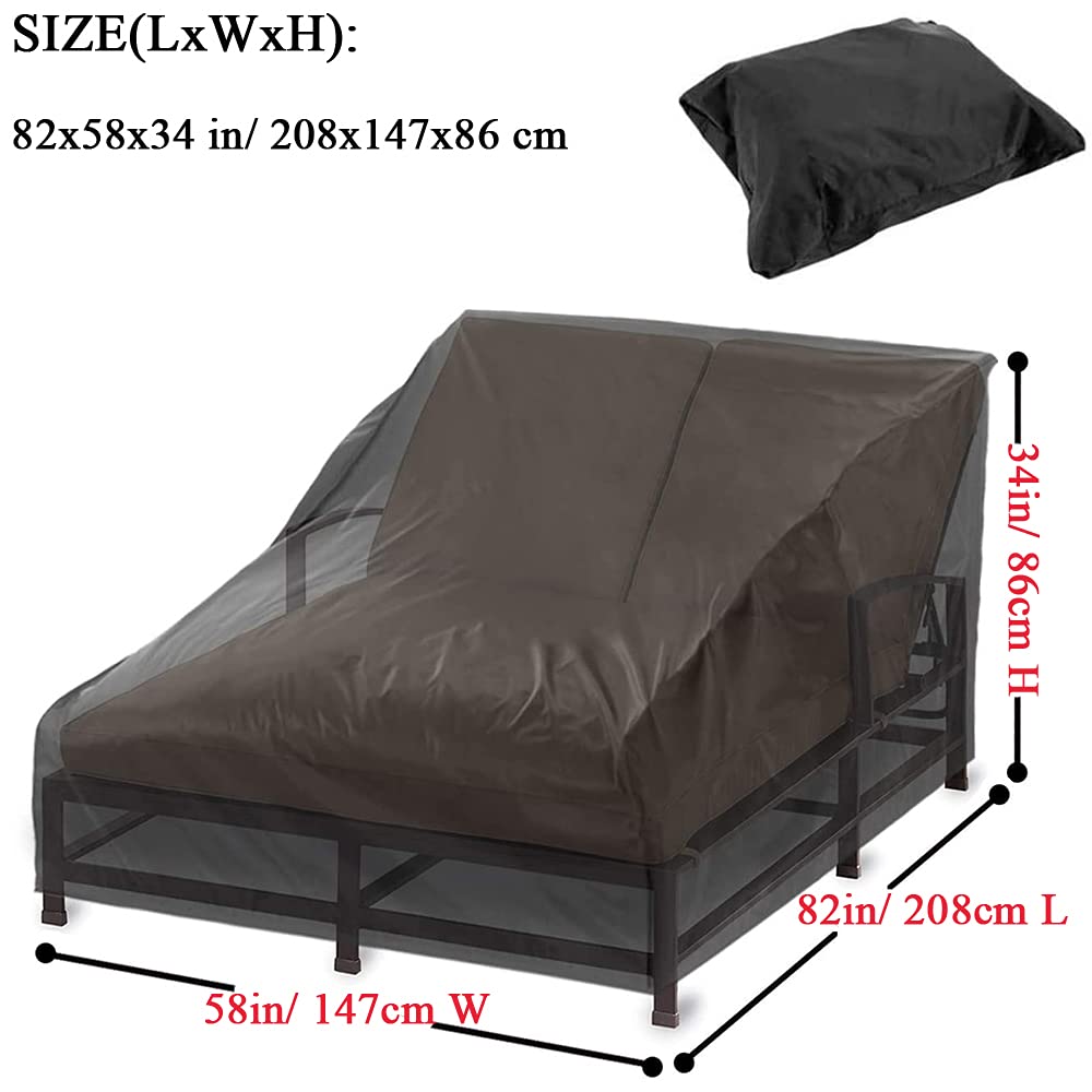 UCARE Waterproof Double Wide Patio Chaise Lounge Chair Cover, 82in Black Rattan Daybed Protector for Outdoor Furniture