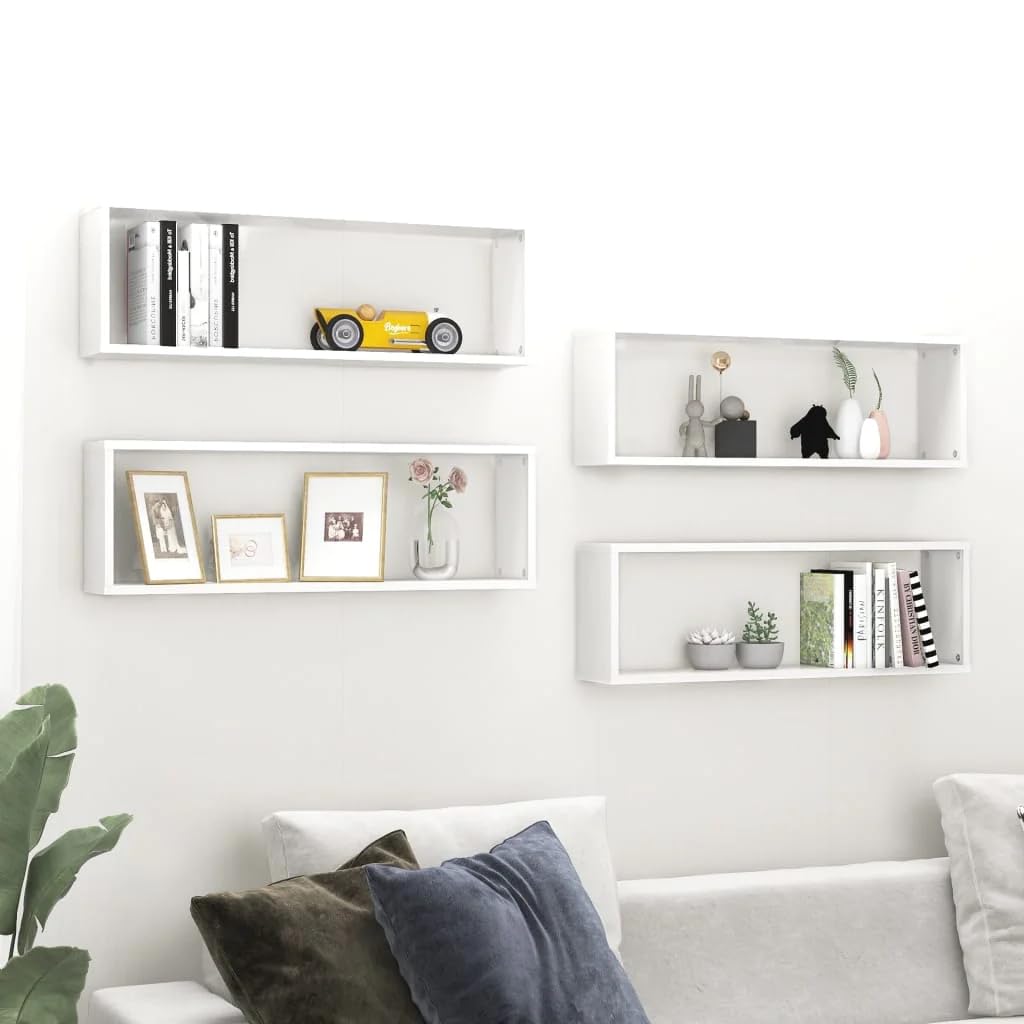 Vidaxl Wall Cube Shelf 4 Pcs High Gloss White 80X15X26.5Cm Engineered Wood