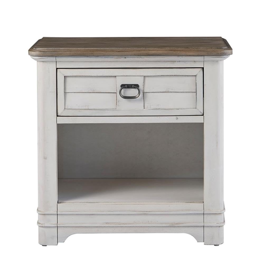 American Woodcrafters Meadowbrook White-Washed Wood Farmhouse Style Storage Nightstand