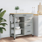 vidaXL Kitchen Trolley - Rolling Storage Cart with Drawers/Shelves, Solid Pine Wood, Lockable Wheels, in Gray/Honey Wax, 33.1x15.7x35.4