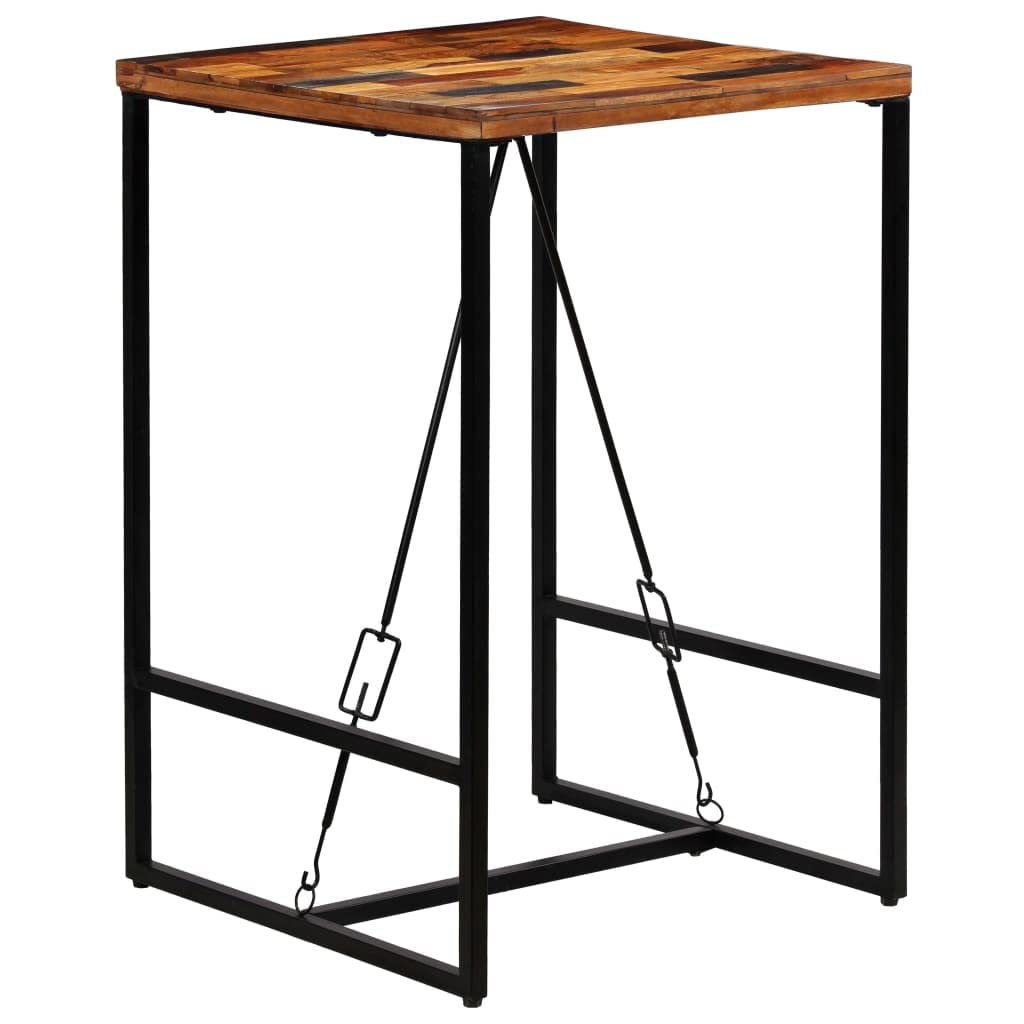 vidaXL Square Bar Table, Industrial-Style with Steel Legs, Constructed from Solid Reclaimed Wood - 27.6"x27.6"x41.7", Suitable for Kitchens, Bars, Cafes, and Dining Rooms
