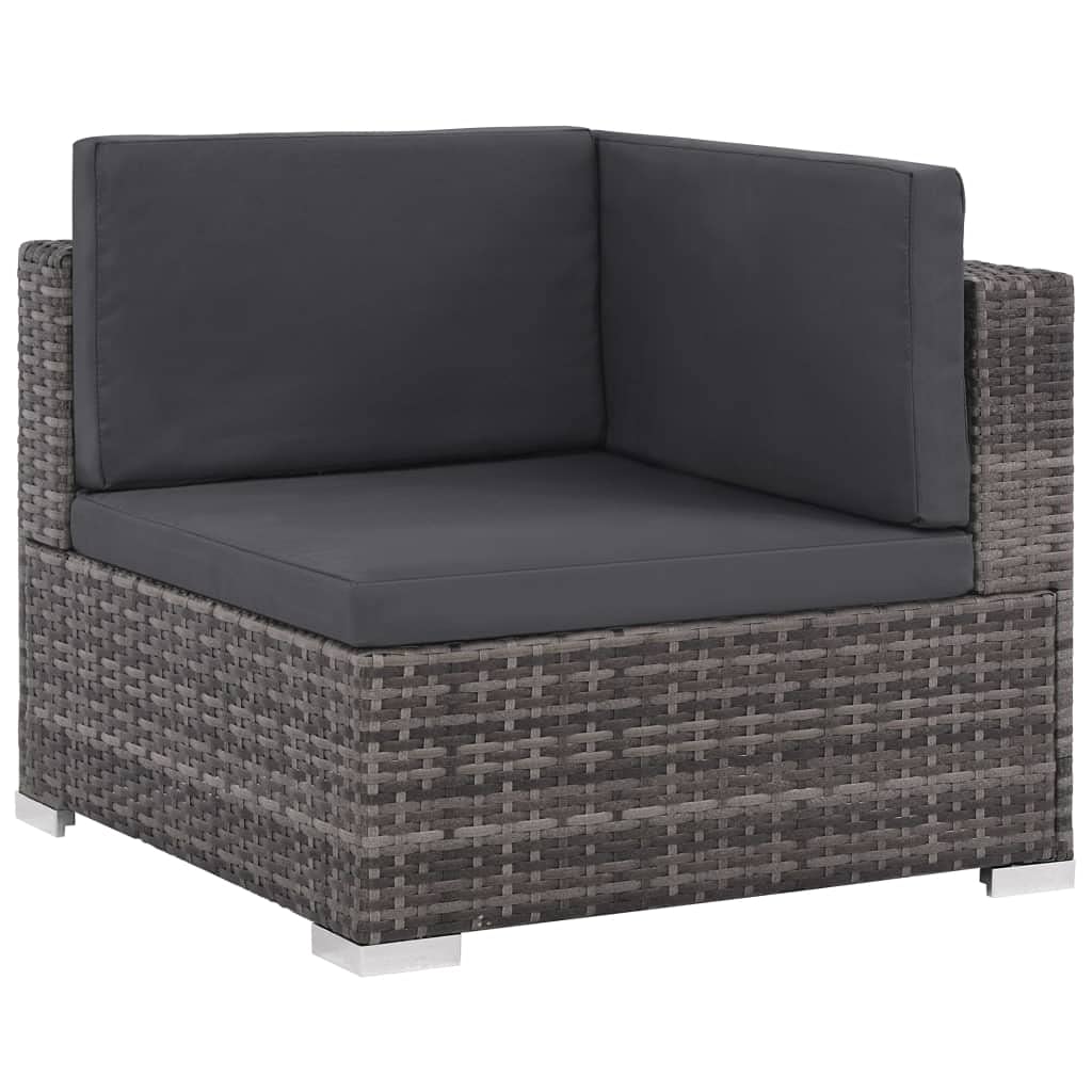 vidaXL Patio Lounge Set - 6-Piece Poly Rattan Gray Sectional Sofa Set with Coffee Table and Ottoman - Comfortable Outdoor Seating with Cushions