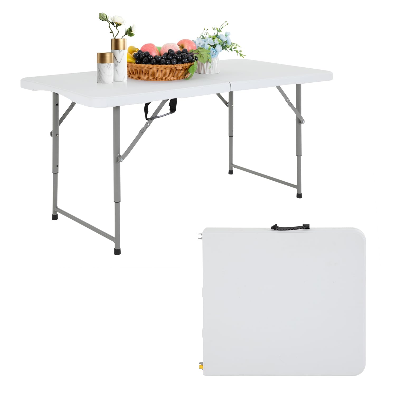 Paylesshere Folding Tables Plastic Half Portable Foldable Table For For Parties Wedding Bbq Camping, White 4 Ft
