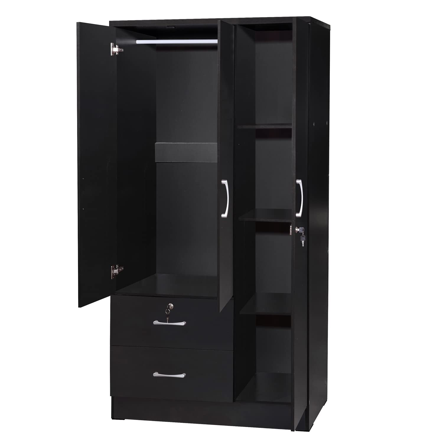 Better Home Products Symphony Wardrobe Armoire Closet with Two Drawers in Black