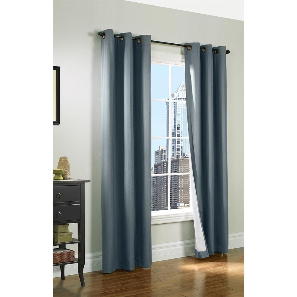 Thermaplus Prelude Room Darkening Window Treatment Grommet Curtain Panel 40' X 84' For Bedroom Livingroom Slate Blue