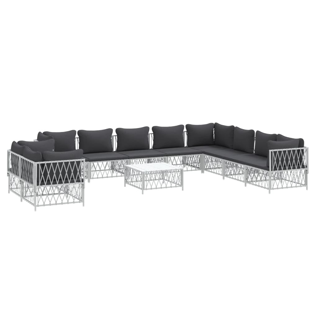 vidaXL 11-Piece Modern Patio Lounge Set – White Steel Frame, Woven Fabric, Flexible Modular Design, Comfortable Seating with Cushions