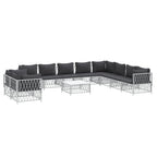 vidaXL 11-Piece Modern Patio Lounge Set – White Steel Frame, Woven Fabric, Flexible Modular Design, Comfortable Seating with Cushions