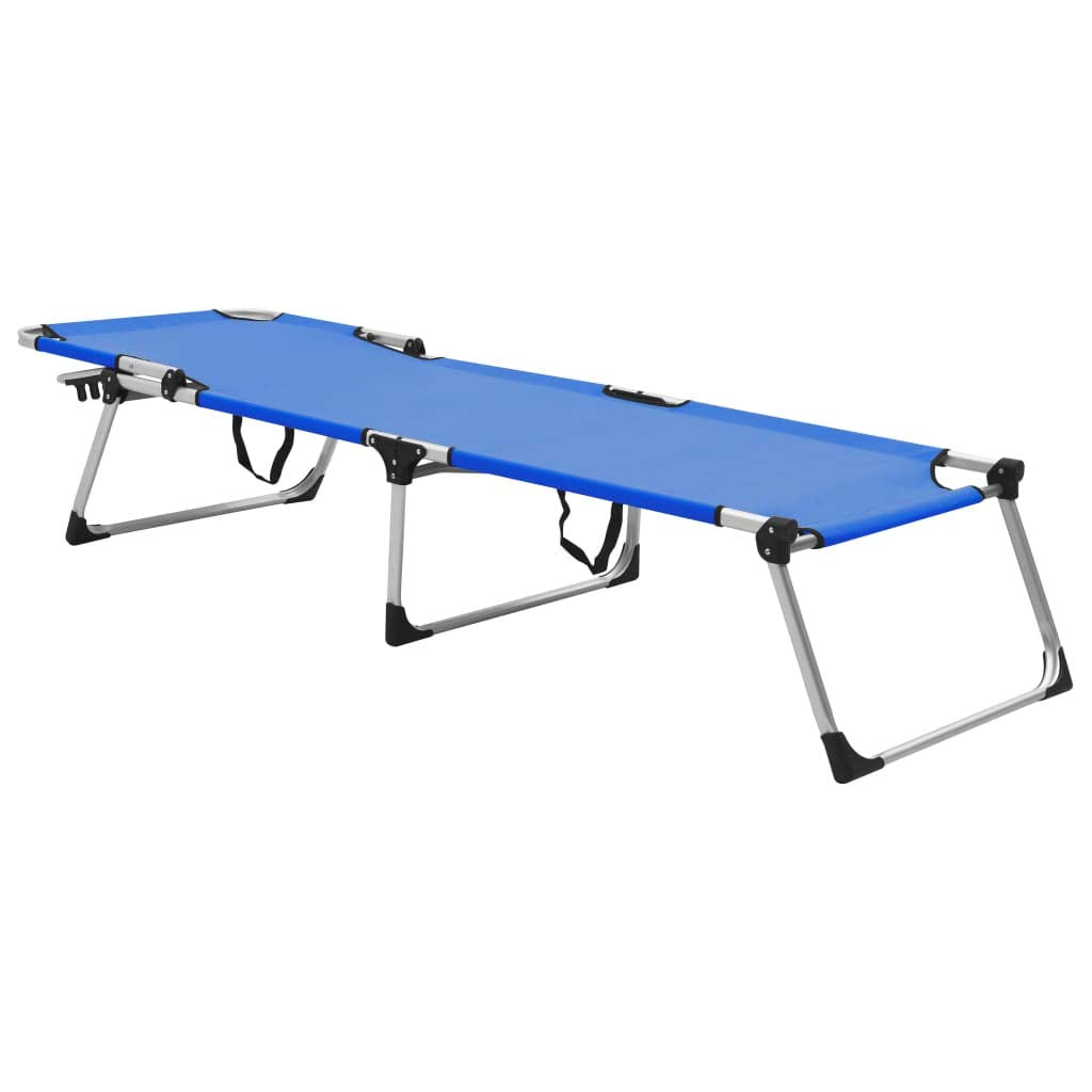 vidaXL Extra High Folding Senior Sunbed Patio Garden Outdoor Terrace Yard Furniture Camping Day Bed Chair Cot Sun Lounger Blue Aluminum