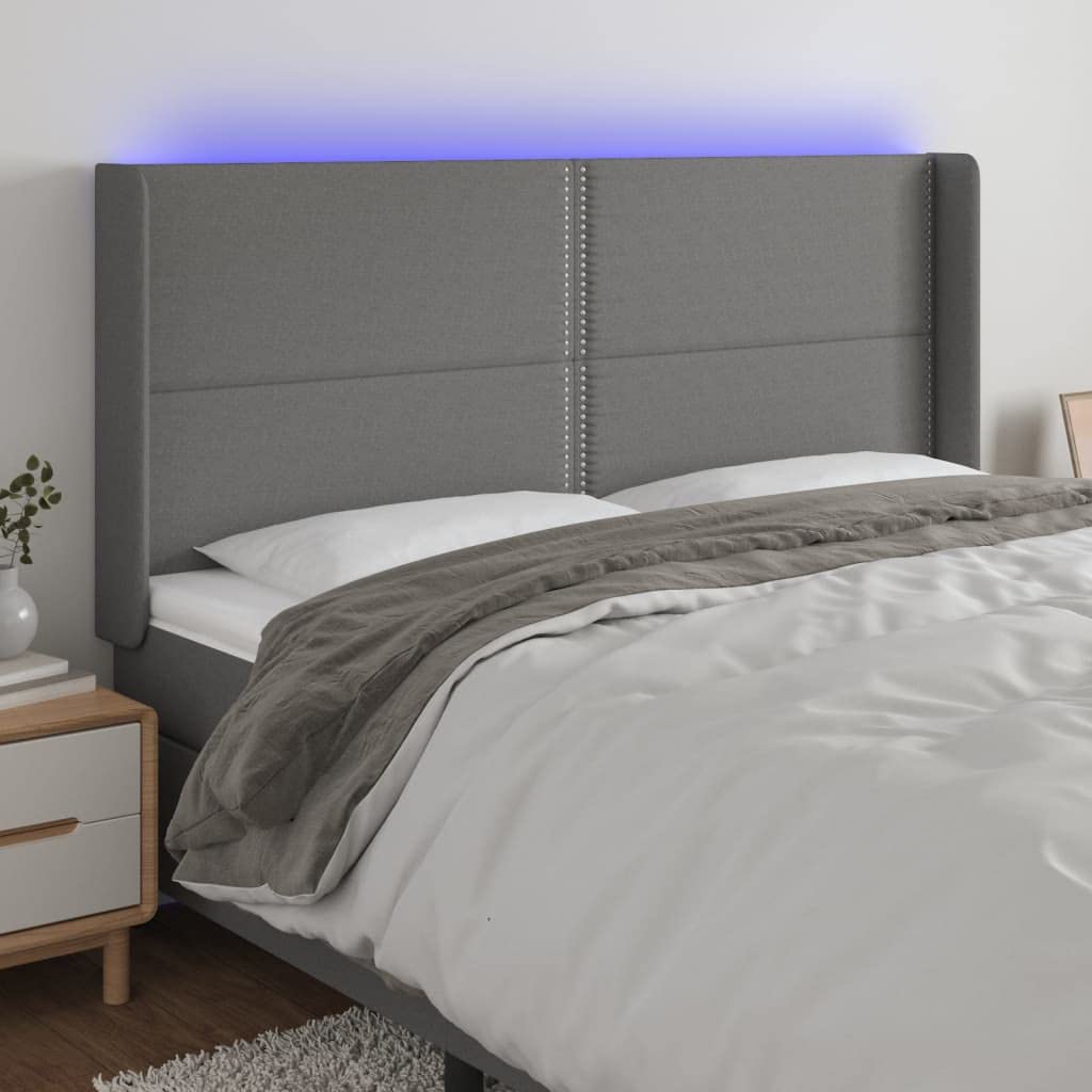 vidaXL LED Headboard Home Indoor Bedroom Bed Accessory Upholstered Bed Header Furniture with LED Dark Gray 72&quot;x6.3&quot;x46.5&quot;/50.4&quot; Fabric